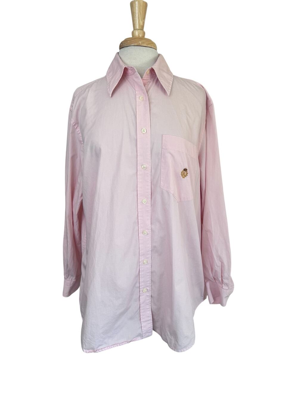 RALPH LAUREN LRL Pink Embroidered Crest Logo Button Up Shirt Size 1X Womens